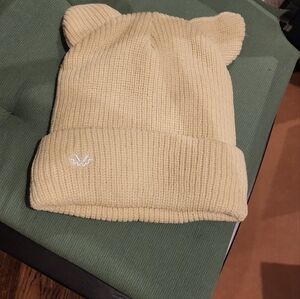 Cream Knit Satin Lined Beanie with Cat Ears / Horns